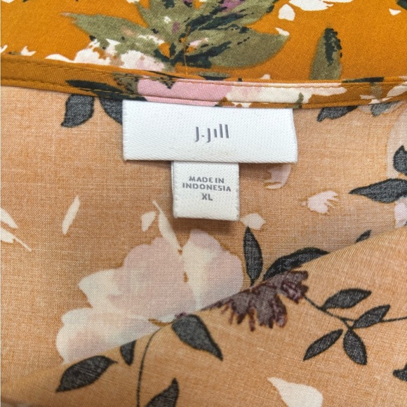 J. Jill Mustard and Peach Floral Blouse V-Neck Flare Sleeve Relaxed Tunic SZ XL - Picture 6 of 7